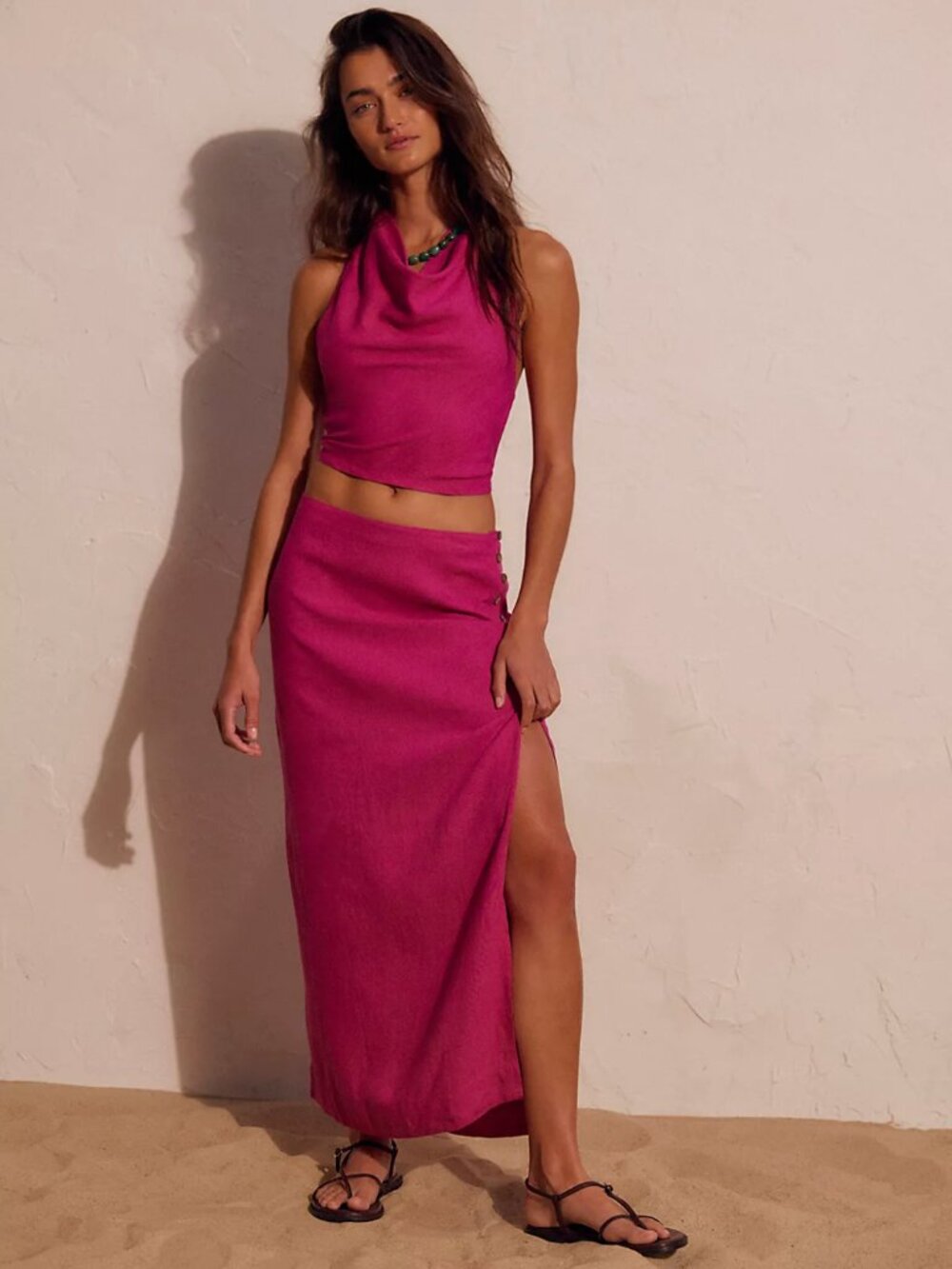Free People Women's Iconic Allure Top and Skirt Set In Magenta - Large NWT
